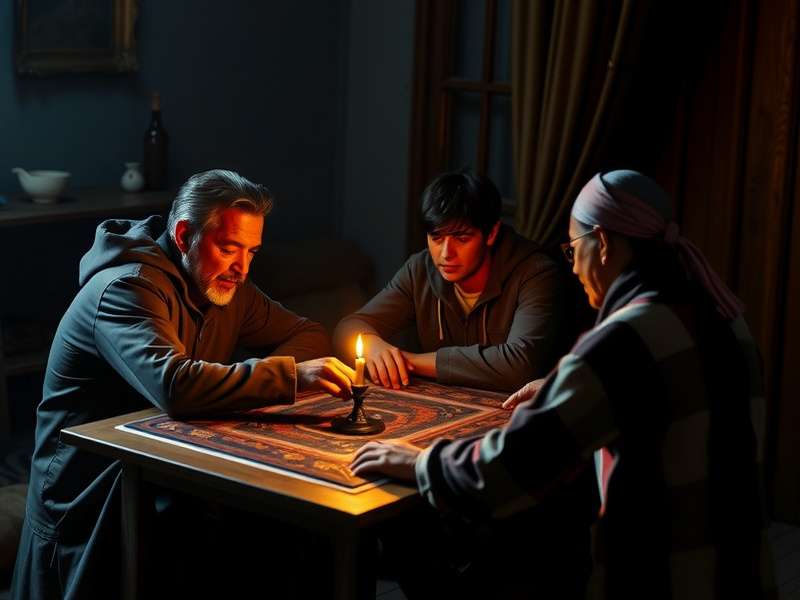 Euchre कार्ड गेम टेबल पर फैले हुए