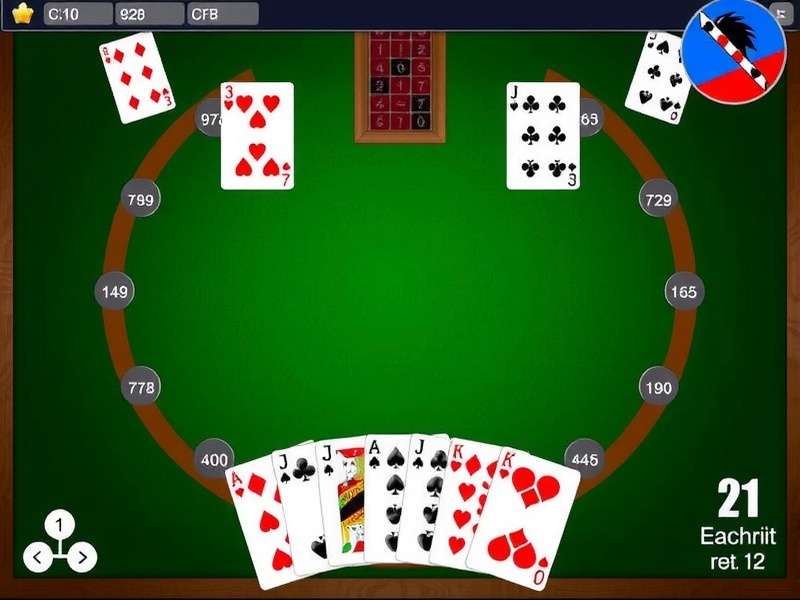 Four people playing a strategic card game of Euchre around a wooden table