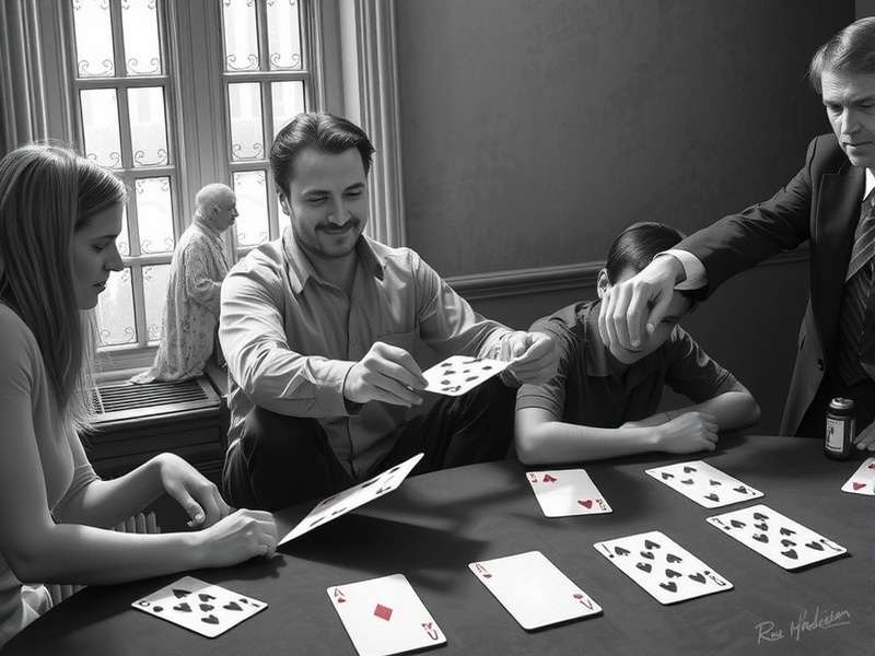 Group of Indian players discussing Euchre strategies over cards