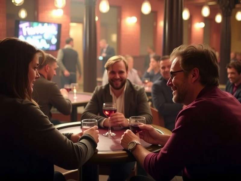 Euchre card game being played at a Columbus Ohio meetup with players around a wooden table