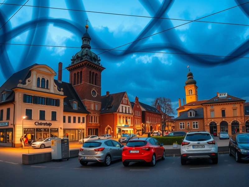 Ruhrgebiet landscape with Euchre card symbols overlaid, representing the fusion of industrial heritage and card game culture.