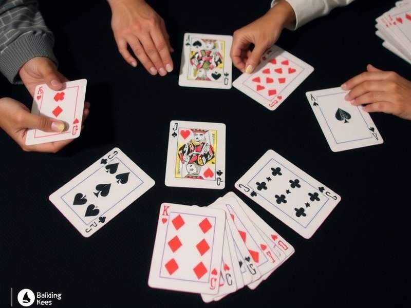Euchre card game being played by Indian players at a table, with trump suit and tricks visible